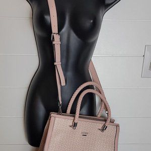 Guess Logo Bag Pink Braided Handle And Detachable Strap